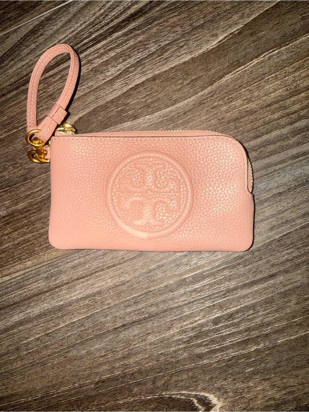 Tory Burch Blush Pebbled Leather Wristlet Card Pouch